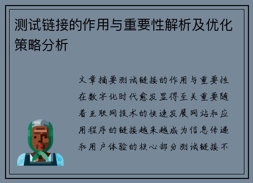 测试链接的作用与重要性解析及优化策略分析